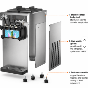 ZB-BQL128 Commercial Small Desktop Three-head Soft Ice Cream Machine Stainless Steel CE Certified Restaurant Use One-Year